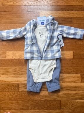 Carter's Light Blue and Cream Plaid Fleece Jacket Set